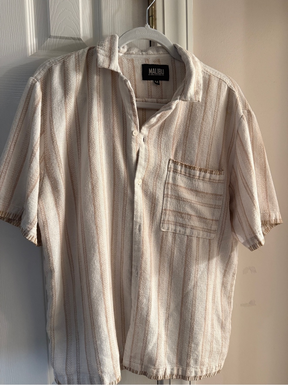 Malibu Short-Sleeve Striped Button-Down Shirt - Cream & Tan